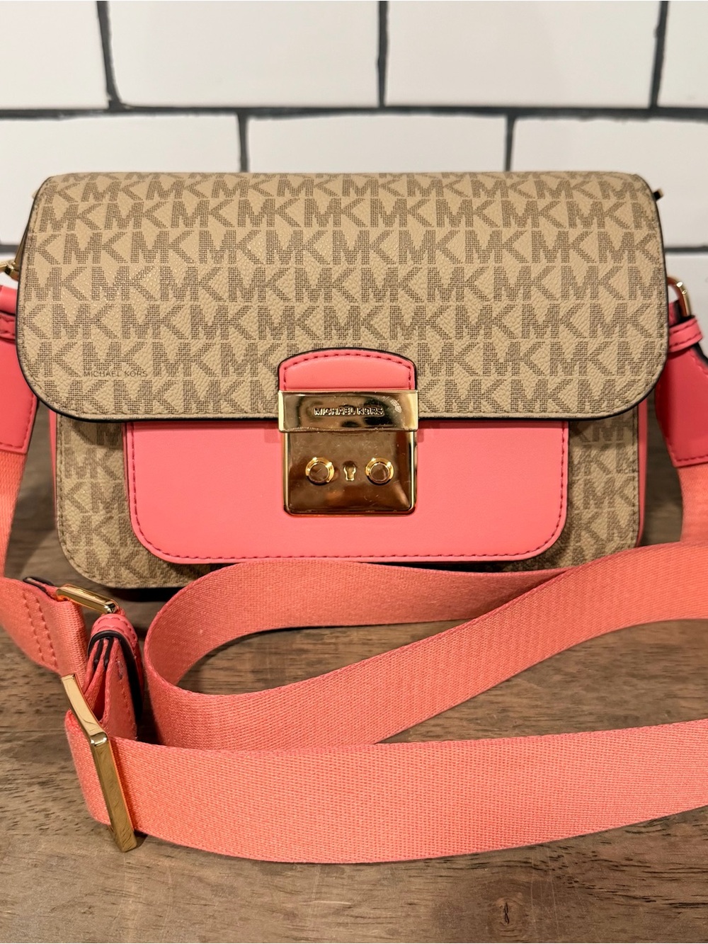Michael Kors Sloan Signature MK Logo Crossbody (Tea Rose Color)